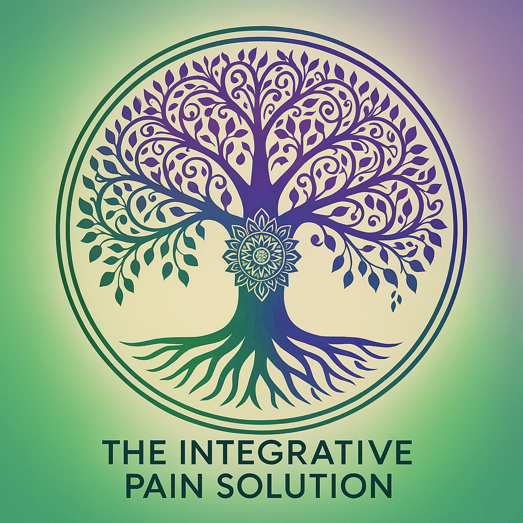 Stylized tree of life logo with mandala center above text The Integrative Pain Solution.